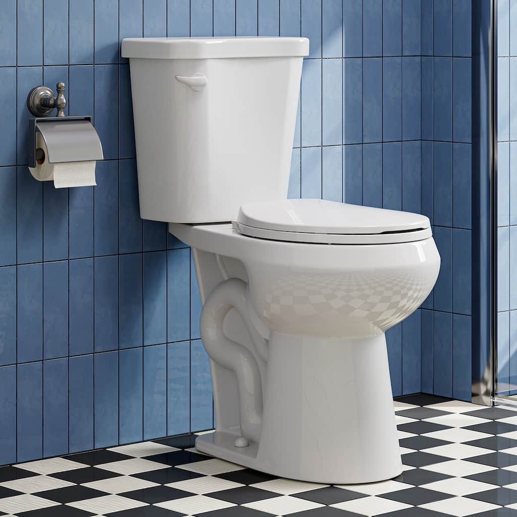 HOROW 2 Piece ADA Tall Single Flush Round Toilet White 1.28 GPF Strong Flush Soft Close Seat - 19 Inch