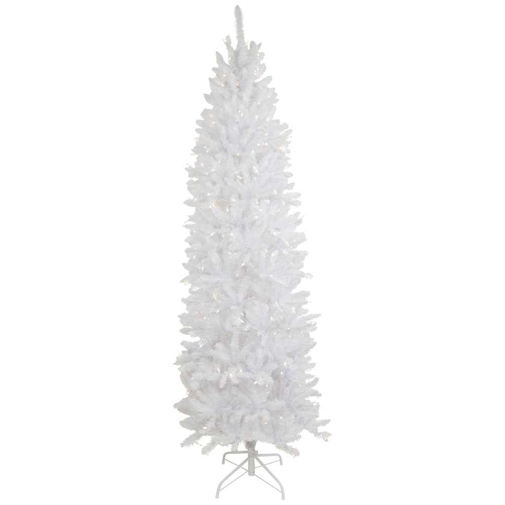 7.5' Rapids White Pine Pencil Artificial Christmas Tree, Clear Lights - 7.5 Foot