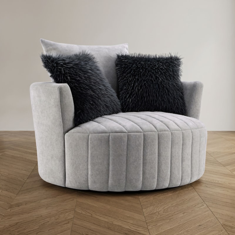 Furniture of America Arven Modern 45-inch Fabric Vertical Channel Swivel Accent Chair - Light Grey