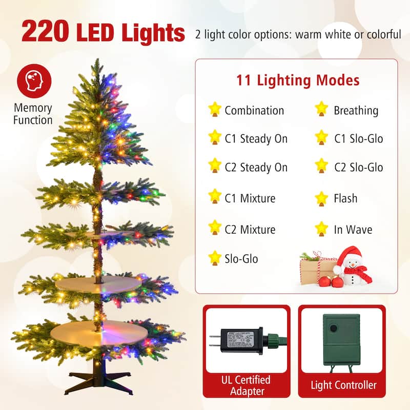 Gymax 6.4 FT Rotating Christmas Tree w/ 280 Branch Tips 220 LED Lights