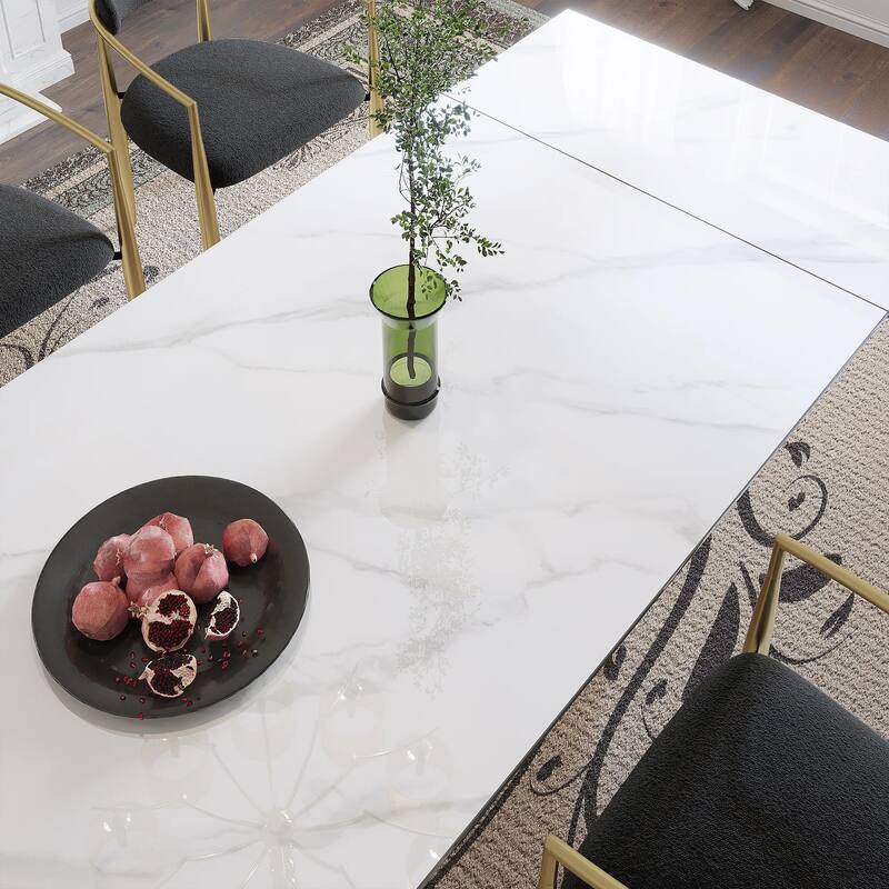 94.48" Extendable Rectangular Sintered Stone Dining Table For 6-10 Person