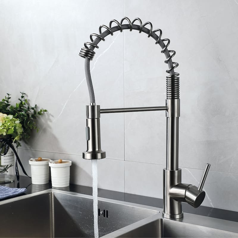 Single Handle Pull Down Sprayer Kitchen Sink Faucet - Brushed Nickel