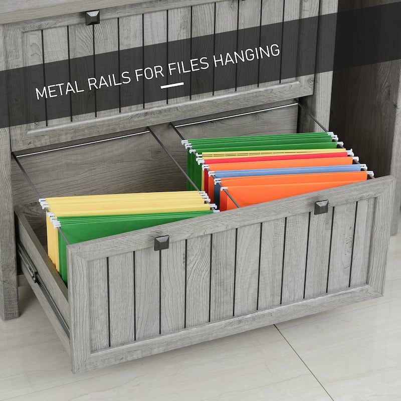 HOMCOM Retro Style 2-Drawer Lateral File Cabinet Chest Wooden Documents Storage for Letter/Legal Size
