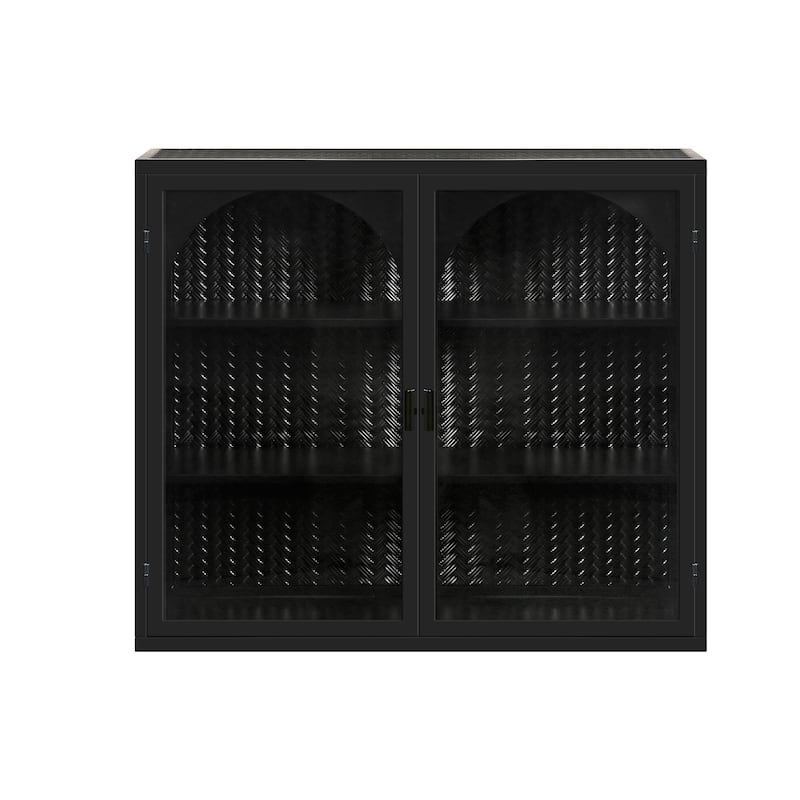 27.56"Glass 2-Doors Wall Cabinet with Featuring 3-tier Storage