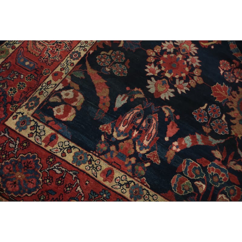 Hand Knotted Oriental 100% Wool Carpet Traditional Floral Navy Blue & Blues Sultanabad Area Rug - 12' 6'' X 9' 3''