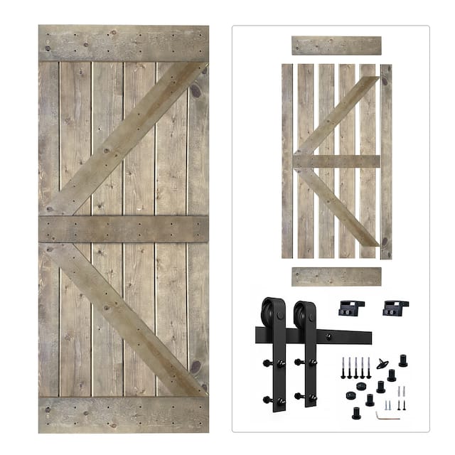 K2 Series Paneled Wood Sliding Barn Door with Installation Hardware - 42" - Dark Walnut