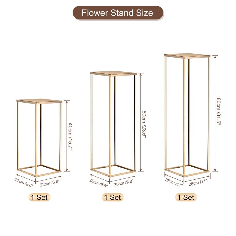 Wedding Flower Stand Vase Column 15.7, 23.6, 31.5 Inch Rack 1 Set - 15.7/23.6/31.5 Inch - Gold Tone