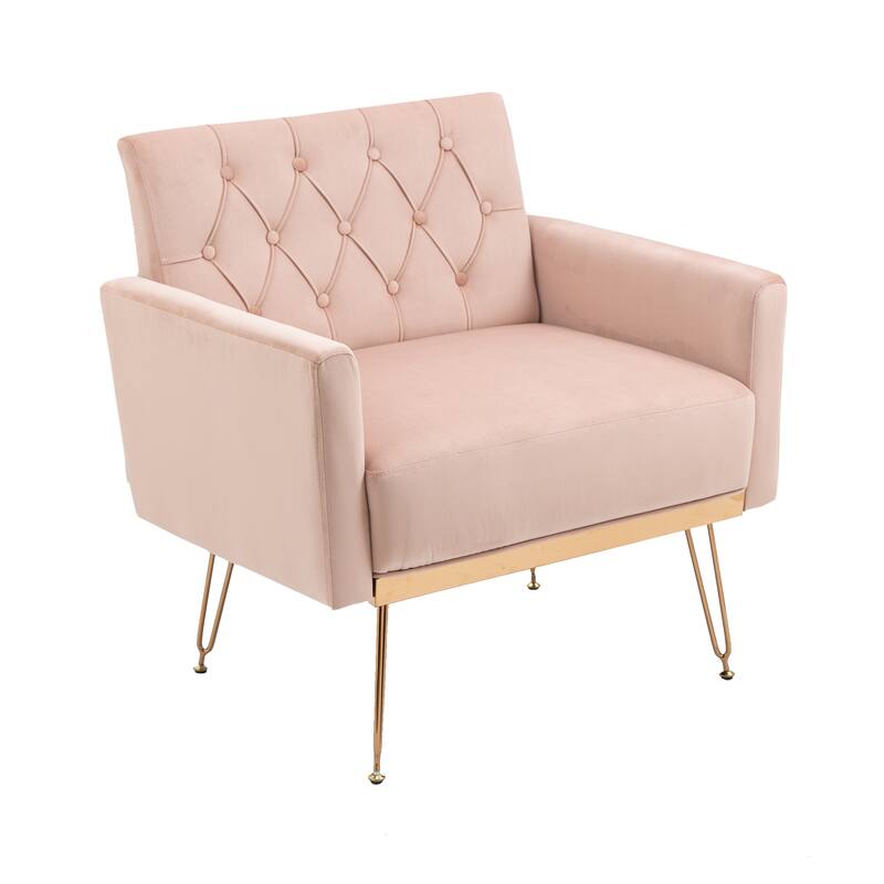 Velvet Upholstered Armchair Single Sofa Modern Tufted Reading Chairs Gold Metal Leg Wingback Chairs for Living Room Bedroom