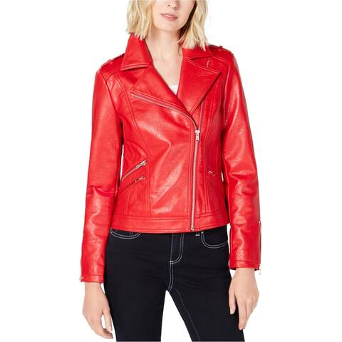 I-N-C Womens Faux Leather Motorcycle Jacket, Red, Small
