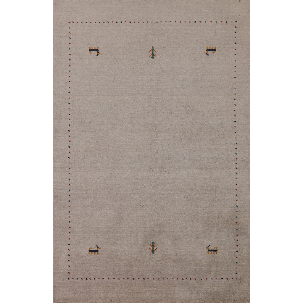Beige Tribal Gabbeh Area Rug Handmade Oriental Wool Carpet - 4'0"x 5'10"