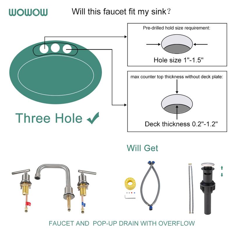 WOWOW Double Handle 8 in. Widespread Bathroom Sink Faucet