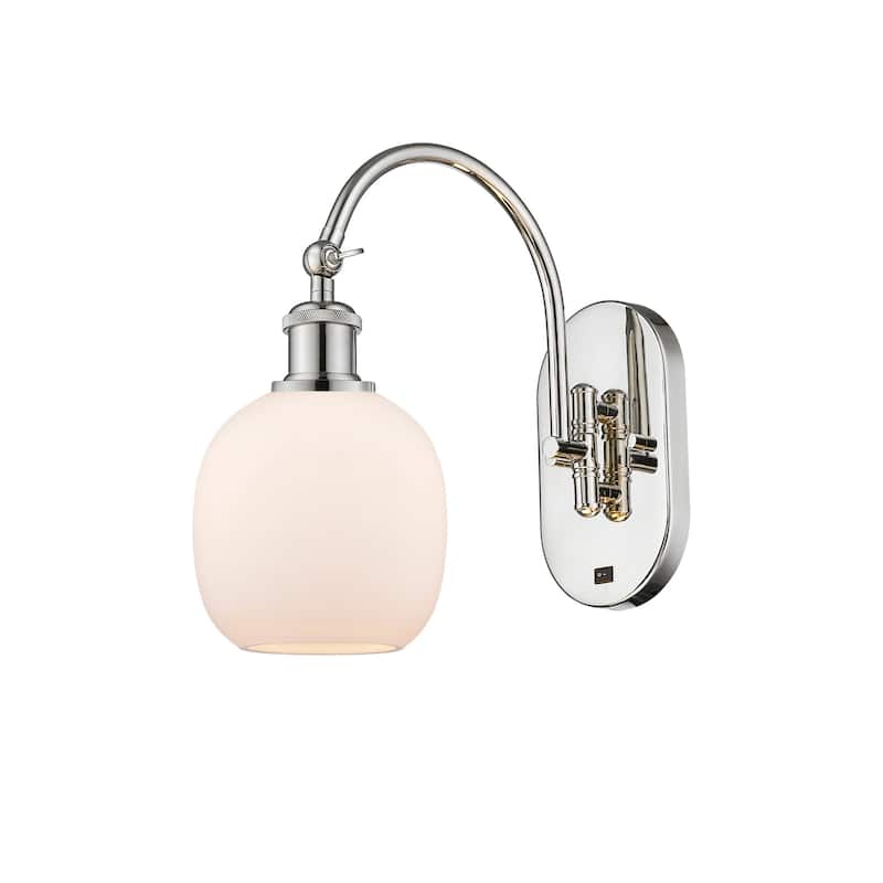 Innovations Lighting 518-1W-13-6 Belfast Sconce Belfast 13" Tall Wall - Polished Nickel / Matte White