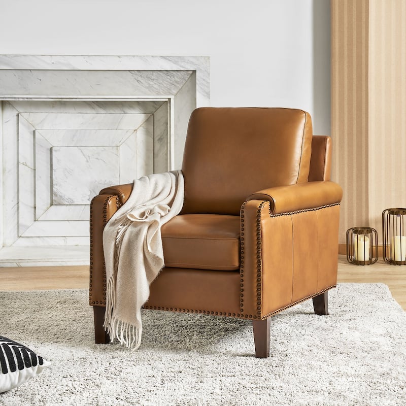 Kunz Transitional Genuine Leather Armchair with Removable Cushion and Nailhead Trims by HULALA HOME - CAMEL