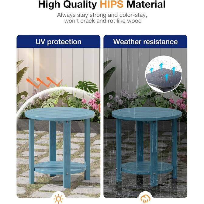 WINSOON Outdoor Side Table for Patio 16in HIPS Small Round Outdoor End Table - 2-Tier