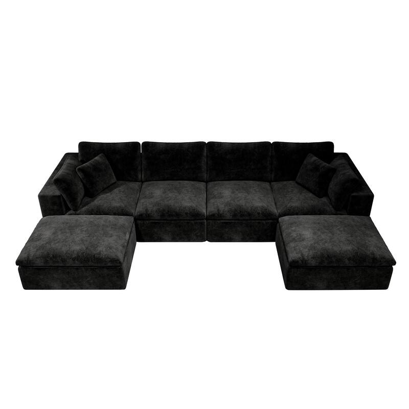 U-Shaped Modular Sectional Sofa, Plush Corduroy Upholstered Cloud Couch, Compressed Sofa with Reversible Chaise Lounge