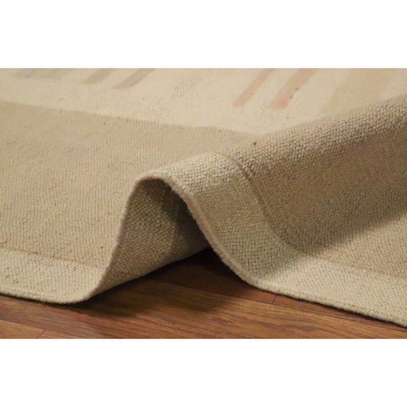 Hand Woven Oriental 100% Wool Carpet Southwestern Tribal Beige & Ivories Kilim Area Rug - 9' 8'' X 6' 5''