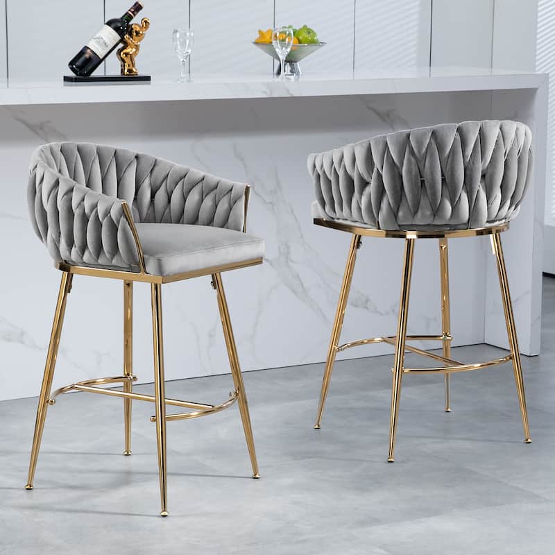 26'' Counter Height Bar Stools Velvet Kitchen Island Counter Bar Stool With Hand- Wave Back