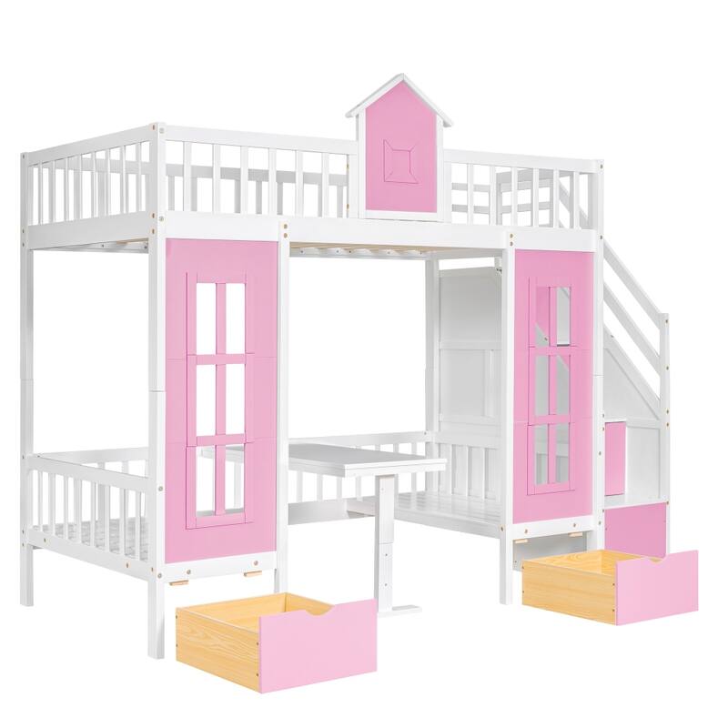 Twin over Twin Bunk Bed with Changeable Table