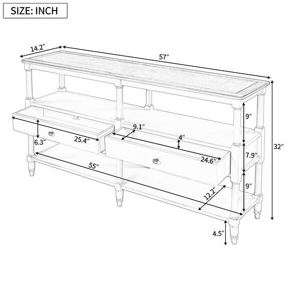 Rustic Console Table Sofa Table with 3Tier Open Storage Shelf and Two Drawers for Living Room