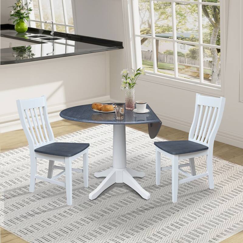 42" Round Top Dual Drop Leaf Pedestal Table with Dining Chairs