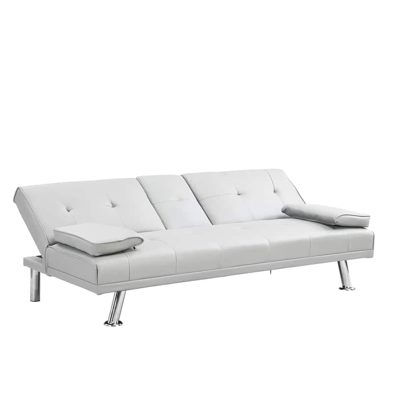 White 66.1" PVC Loveseat Sofa Bed with Wood Frame and Stainless Leg for Living Room