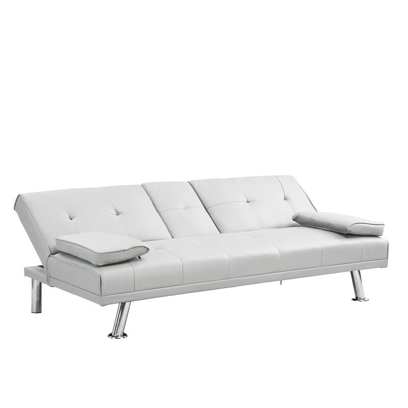 White PVC Loveseat Sofa Bed with Wood Frame
