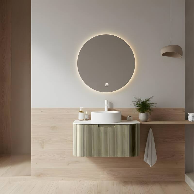 Wall Mounted Bathroom with White Round Ceramic Basin and Drawer