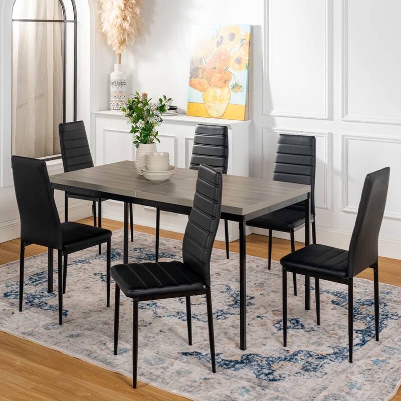 Homy Casa Modern Dining Office Table, 59in Rectangular Wood Top, Black Legs