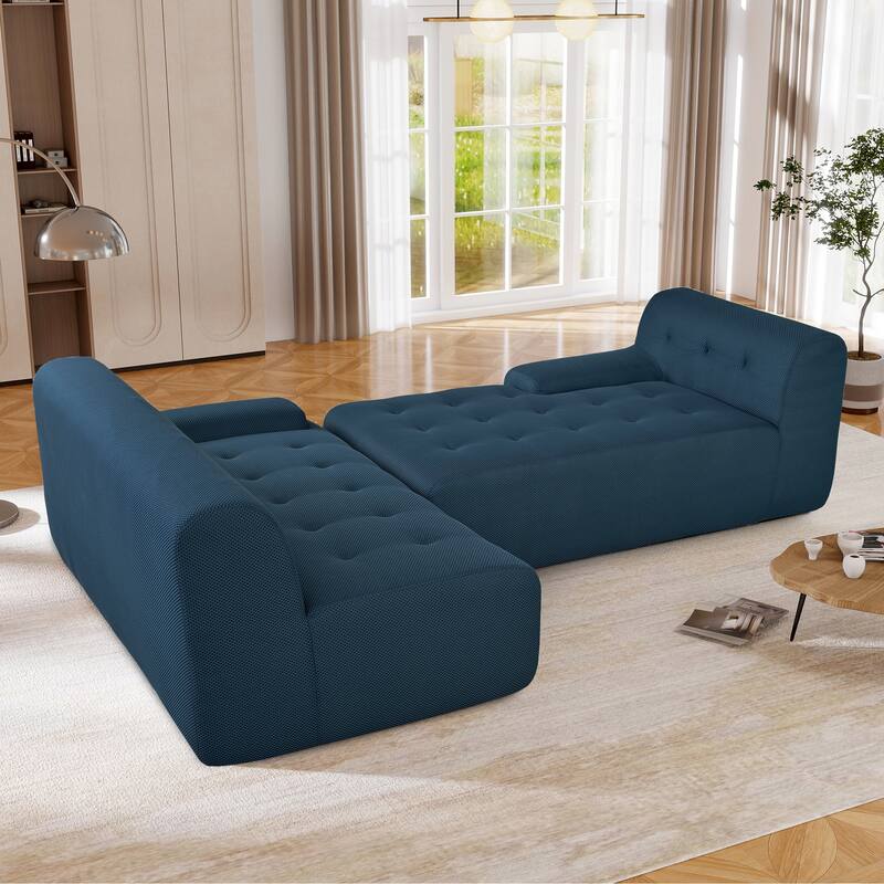 107" Polyester Mesh L-Shaped Modular Sectional Sofa with Deep Seat & Pocket Springs