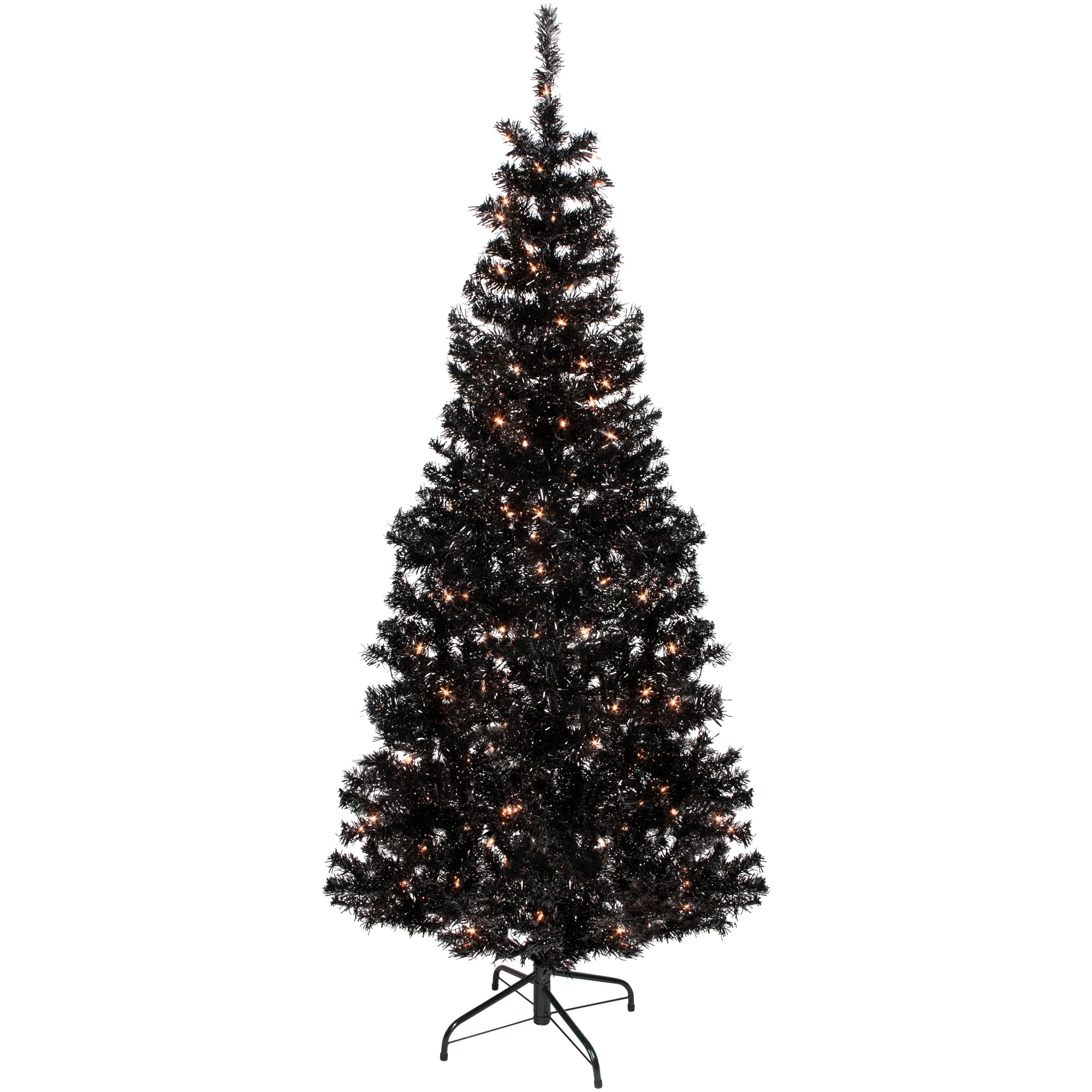 Pre-Lit Artificial Tinsel Christmas Tree - 6' - Black - Clear Lights - 6 Foot