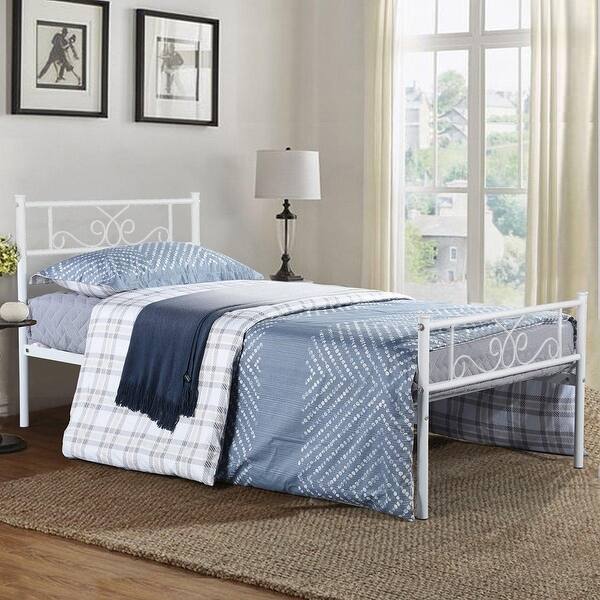 Shop Twin Full Size Easy To Assemble Metal Bed Frame Platform Box
