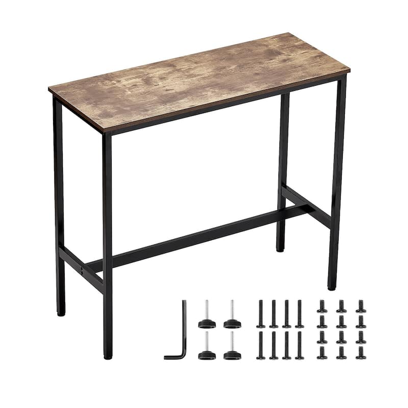 Rustic Brown High Pub Bar Table with Footrest for and Metal Black Frame Home Kitchen Restaurant - 39"L x 16"W x 35.5"H