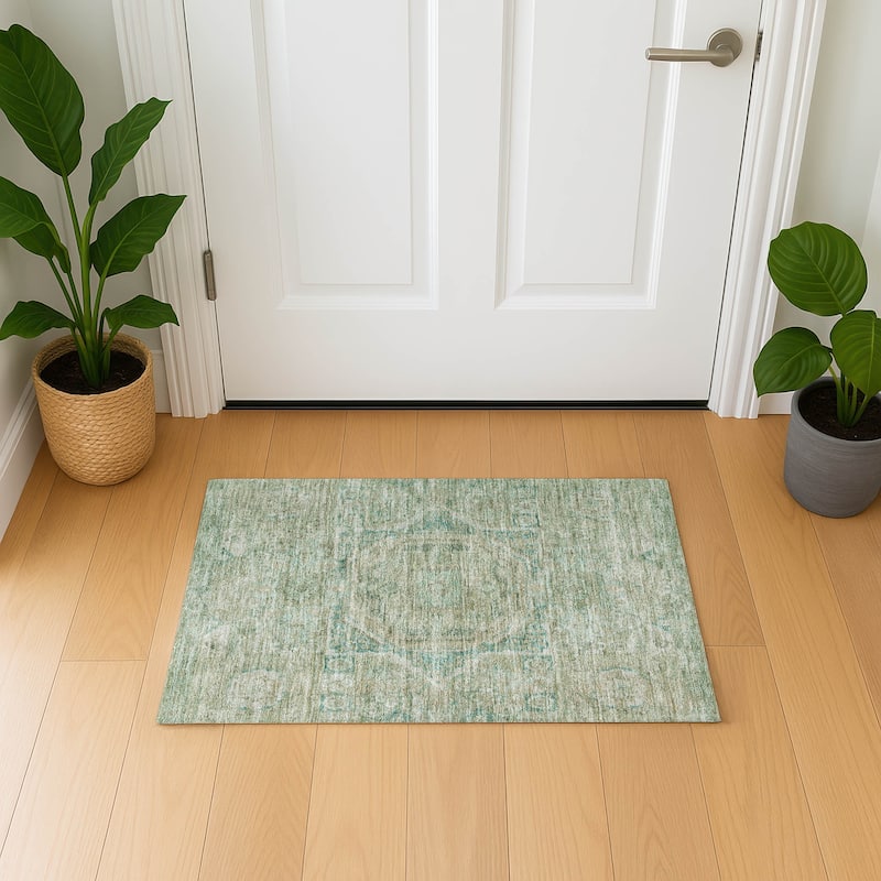 Premium Washable Super Soft Vintage Traditional Mayfield Rug - Sage - 1'8" x 2'6"