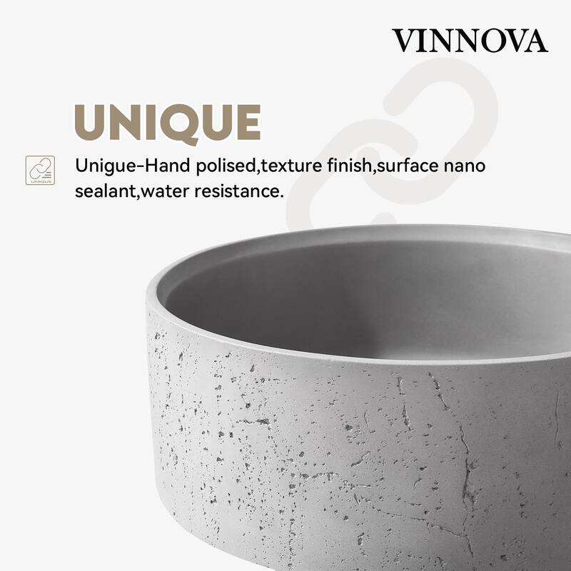 Vinnova Almonte Grey Concrete Circular Vessel Bathroom Sink - 15.4"L×15.4"W×5.9"H