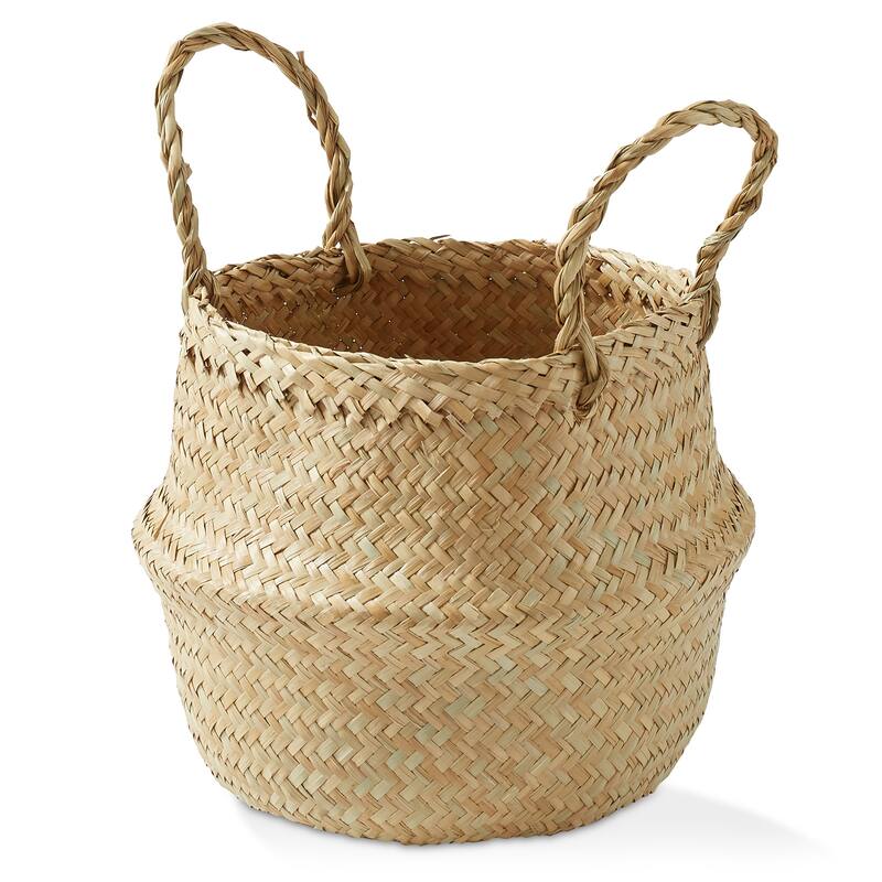 Seagrass Belly Basket Planters Woven Storage Bin Plant Pot Covers - Small