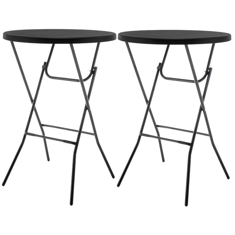 BTEXPERT Black 2.63 Foot Round Plastic Bar Height Folding table For Patio Dining Wedding Party Home Indoor Outdoor, Set of 2