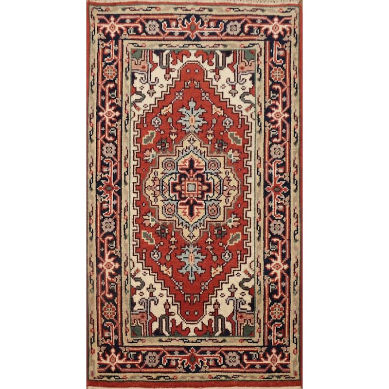 Hand Knotted Oriental 100% Wool Carpet Traditional Medallion Oranges & Rust Heriz (serapi) Area Rug - 5' 1'' X 3' 0''