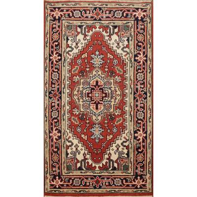 Hand Knotted Oriental 100% Wool Carpet Traditional Medallion Oranges & Rust Heriz (serapi) Area Rug - 5' 1'' X 3' 0''