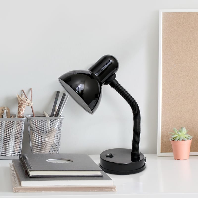 Simple Designs 14.25" Basic Metal Desk Lamp with Flexible Hose Neck, Black, With LED Bulb