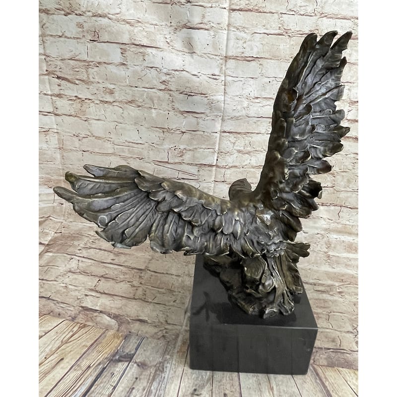 Eagle Landing With Outstretched Talons Bronze Sculpture Statue On Marble Base