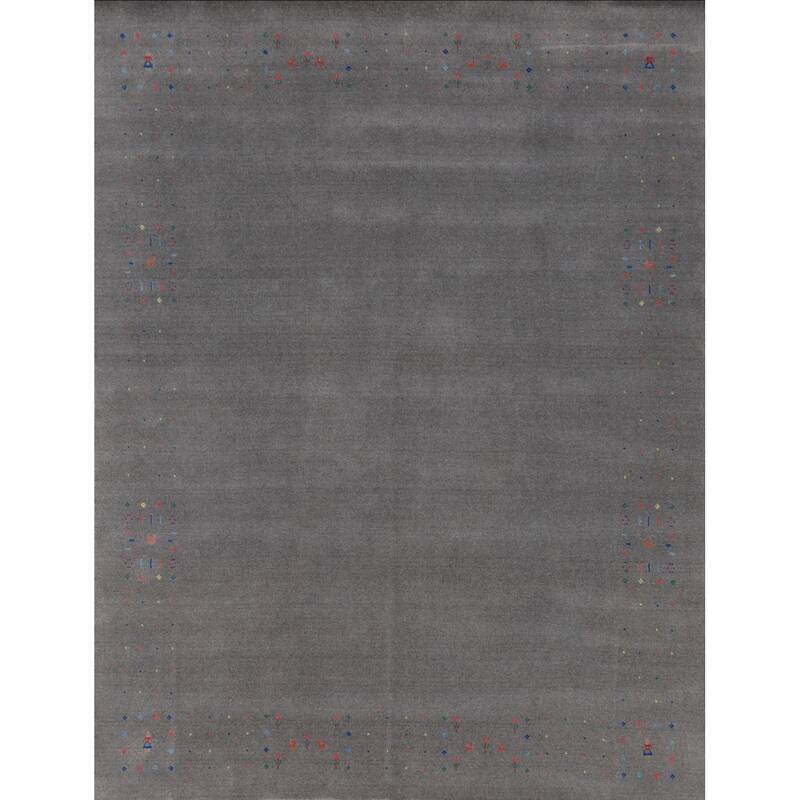 Hand Knotted Oriental 100% Wool Carpet Tribal Animal Pictorial Greys & Charcoal Gabbeh Area Rug - 10' 0'' X 8' 1''