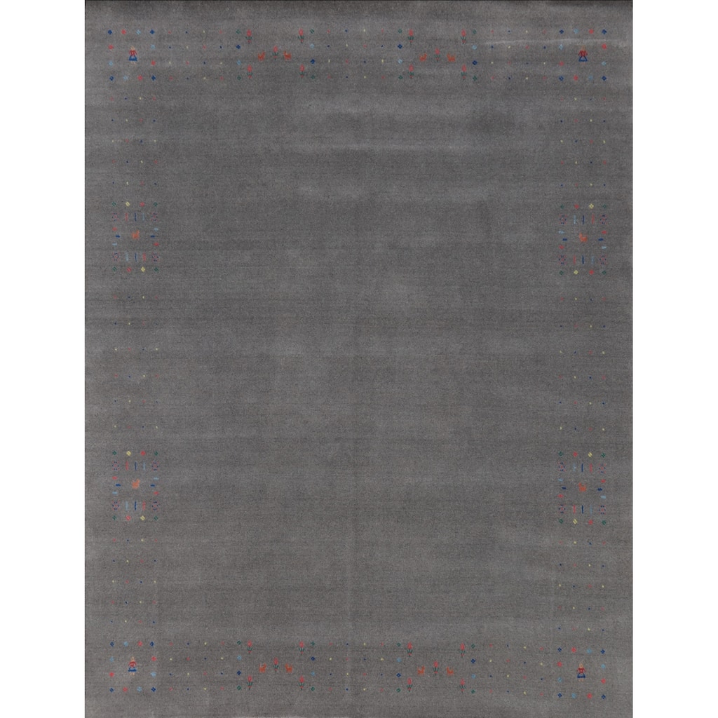 Hand Knotted Oriental 100% Wool Carpet Tribal Animal Pictorial Greys & Charcoal Gabbeh Area Rug - 10' 0'' X 8' 1''