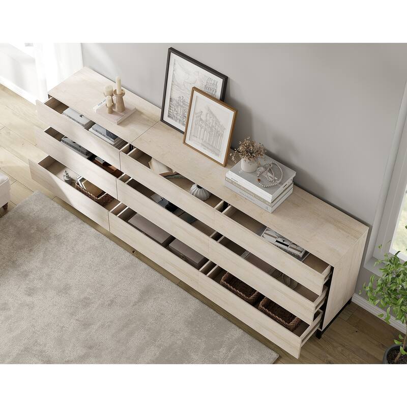 Modern TV Stand, Entertainment Center TV Console Table with Drawers and Metal Base, Media Console for Living Room, Bedroom