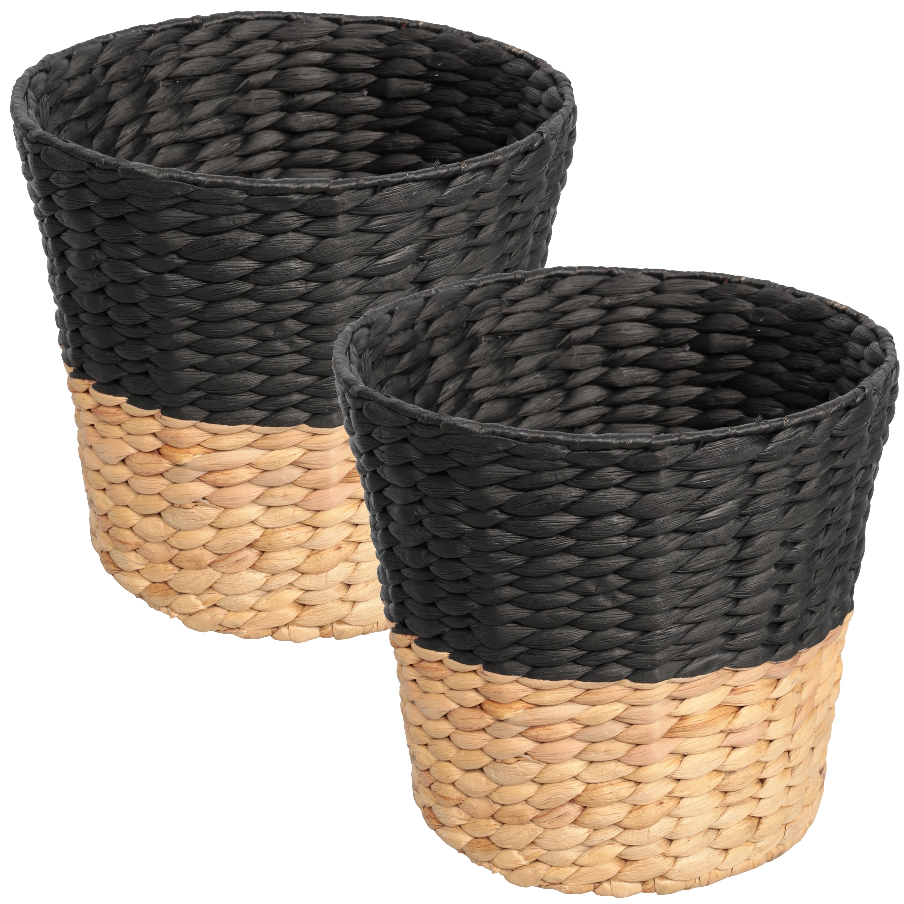 happimess Toby Two-Tone Handwoven Water Hyacinth 3.1-Gallon Tapered Round Wicker Watebasket (Set of 2)