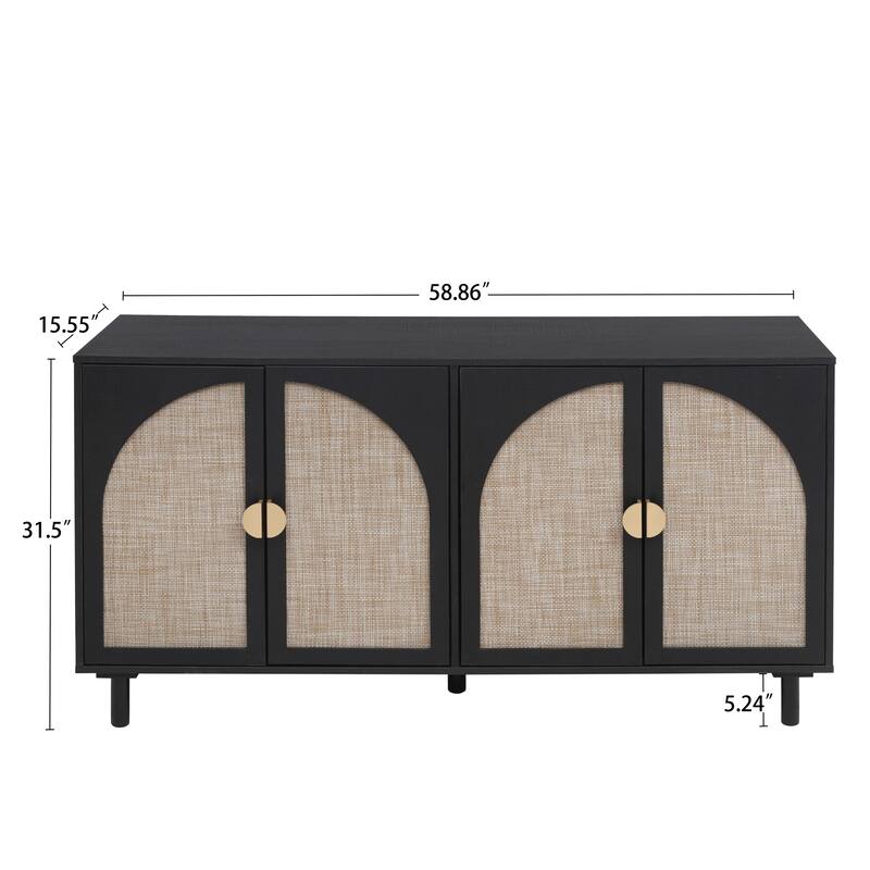 Engineered Rattan Sideboard Accent Storage Cabinet Black Buffet Cabinet