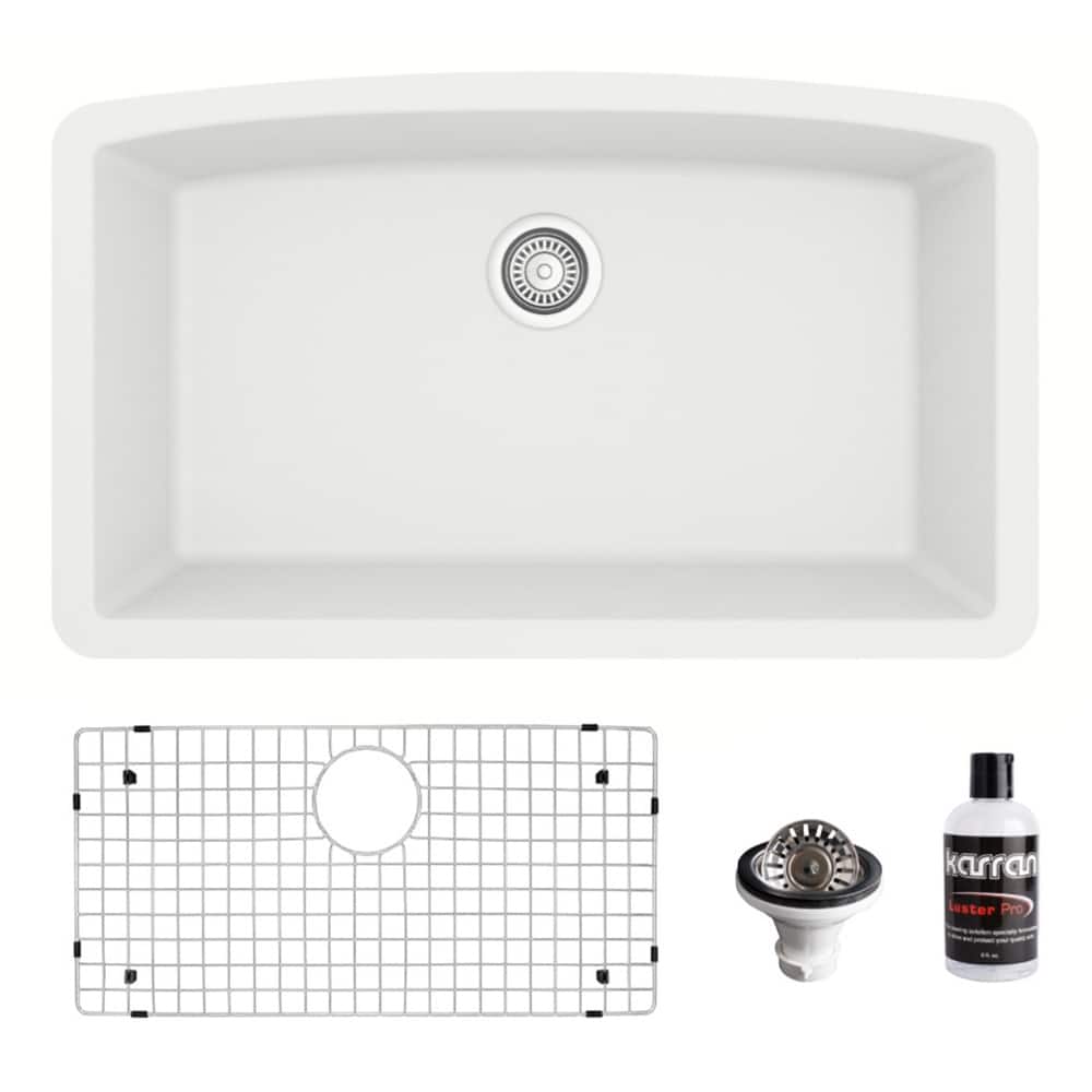 Karran Undermount Quartz 32 in. Single Bowl Kitchen Sink Kit