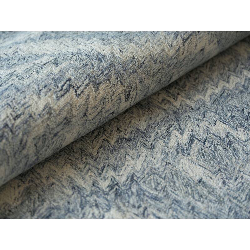 Bargello Light Blue New Zealand Wool hand-tufted Area Rug