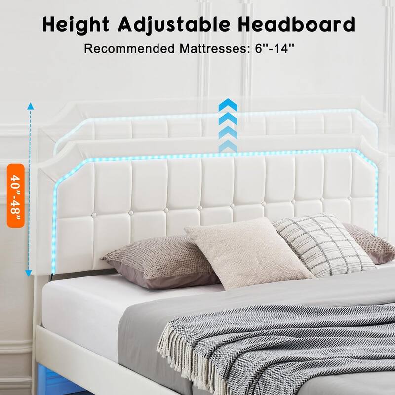 Bed Frame with Upholstered Adjustable Headboard