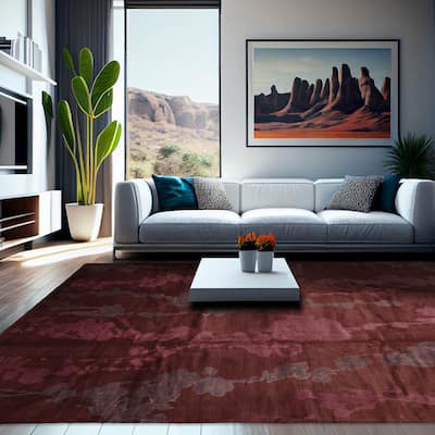 Hand Knotted Chocolate Tibetan Wool & Silk Transitional Area Rug - 9' 1'' x 12' 3''