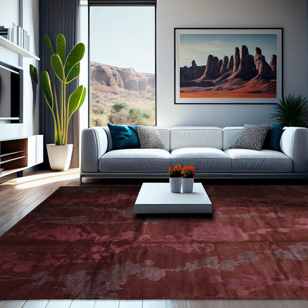 Hand Knotted Chocolate Tibetan Wool & Silk Transitional Area Rug - 9' 1'' x 12' 3''